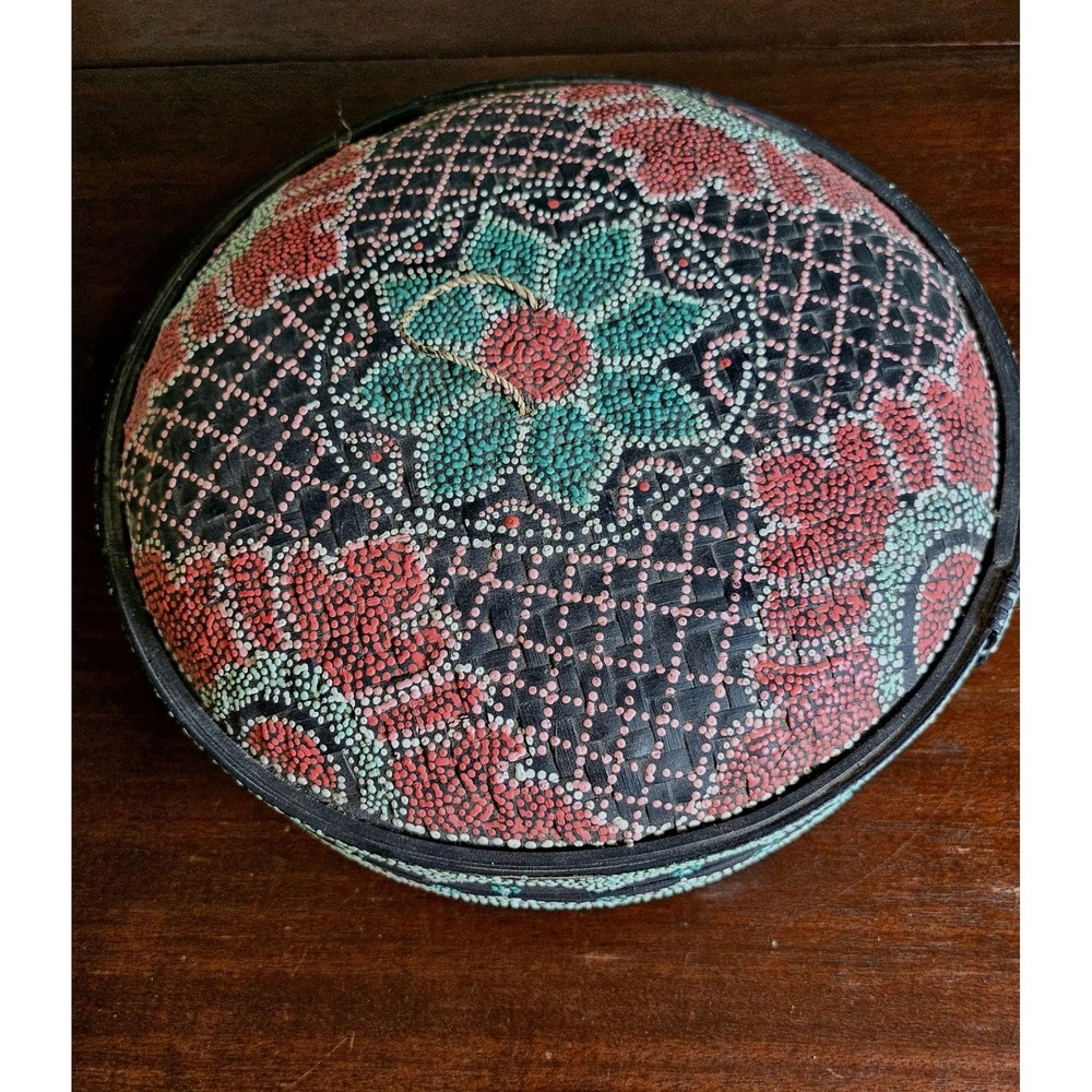 Hand Painted Basket Decor Dot Beads Art Floral Hearts